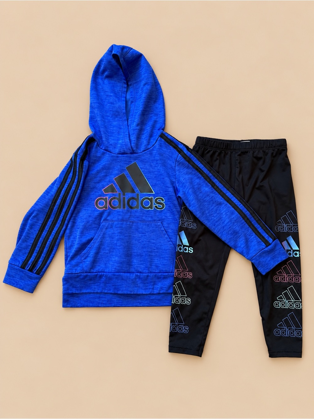 Adidas Kids Blue Hoodie Black Logo Leggings 2 Piece Set Size 3T